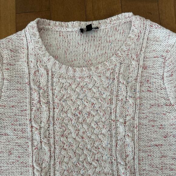 Talbots Cable Knit sweater cream with flecks in shades of pink size medium - Picture 4 of 11